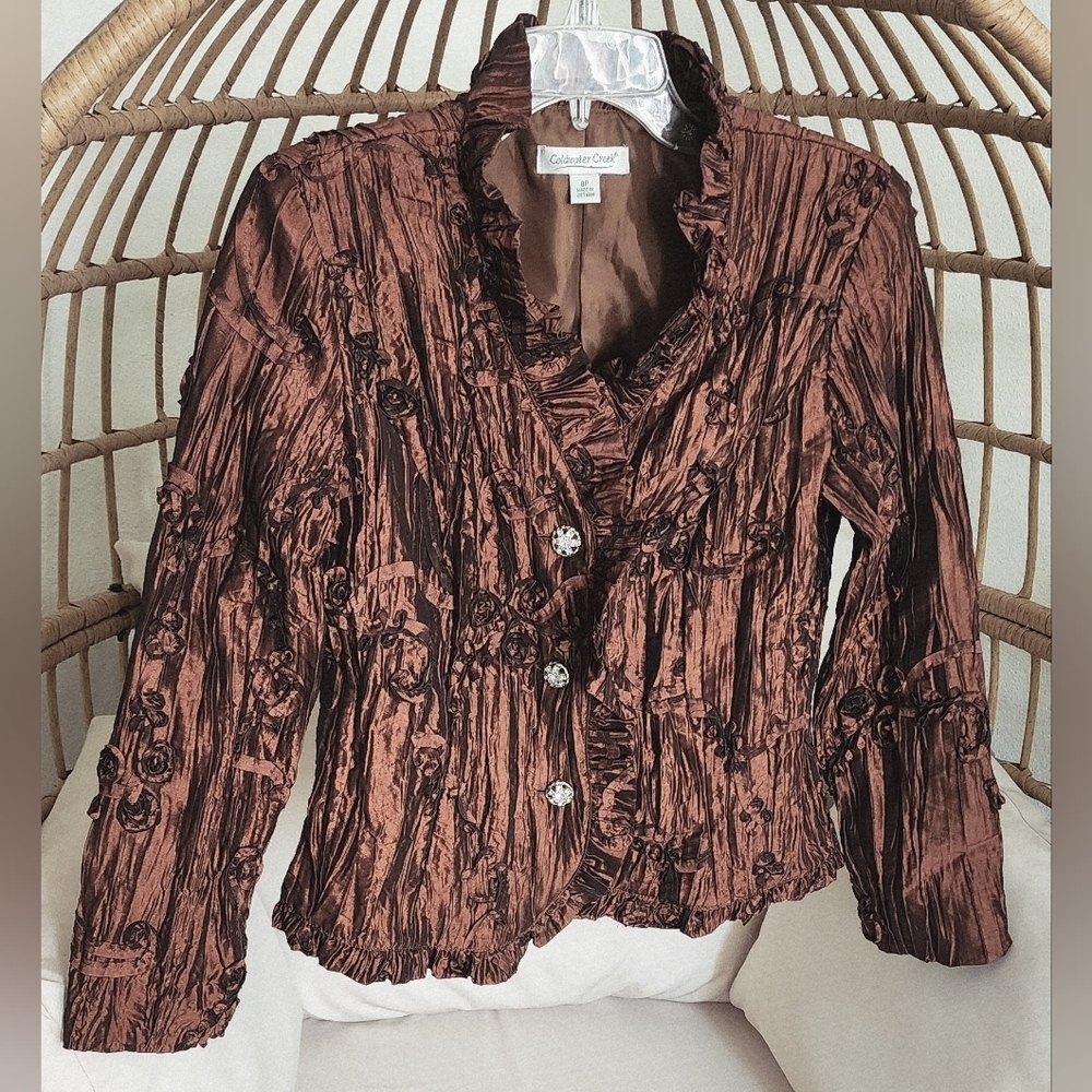 Coldwater Creek Women's Lined Button  Smocked/Crinkle 80's Dress Jacket Sz 8P